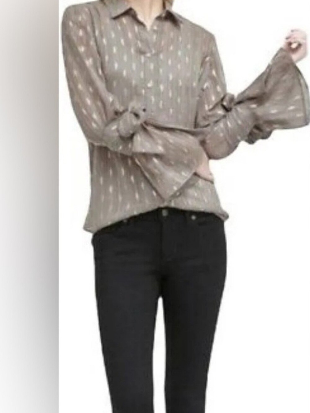 Banana Republic Taupe Button-Down Blouse with Gold Foil Detail